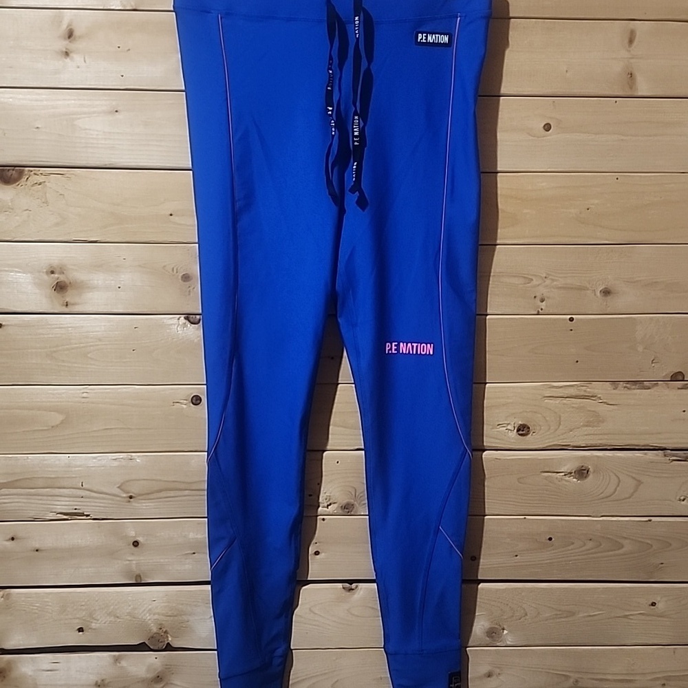 PE Nation Victory Leggings Size Large Color Electric Blue/Pink NEW